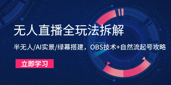 （14684期）无人直播全玩法拆解：半无人/AI实景/绿幕搭建，OBS技术+自然流起号攻略|小鸡网赚博客
