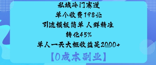 私域冷门赛道:单个收费198米引流模板简单人群精准转化45%单人一天大概收益是1k+|小鸡网赚博客