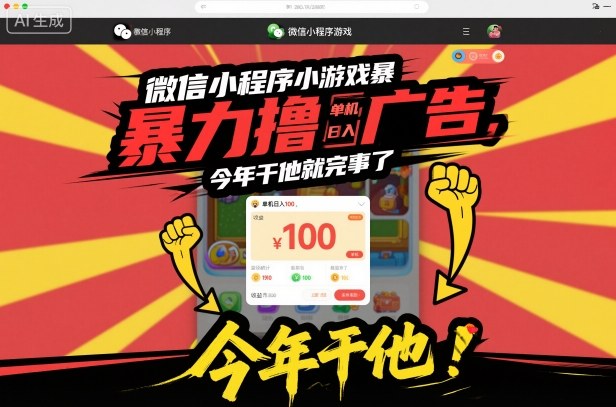 微信小程序小游戏暴力撸广告，单机日入100，今年干他就完事了|小鸡网赚博客