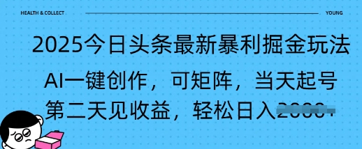 2025今日头条最新暴利掘金玩法，AI一键创作，可矩阵，当天起号，第二天见收益轻松日入多张|小鸡网赚博客