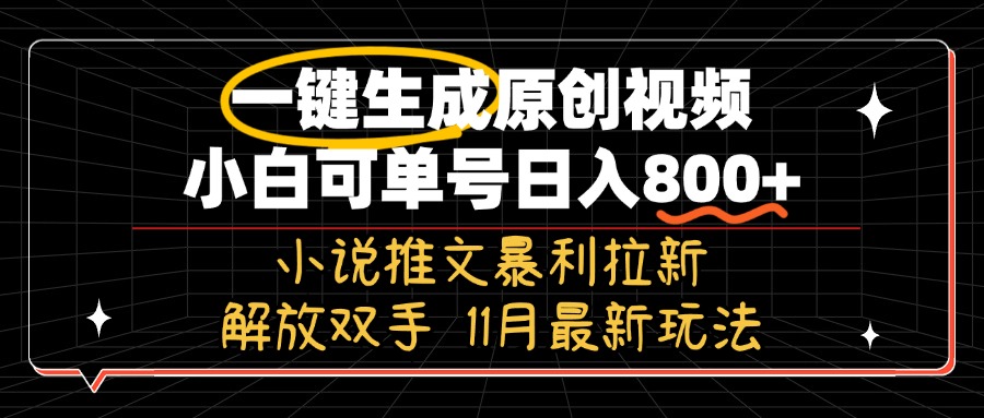 （13215期）11月最新玩法小说推文暴利拉新，一键生成原创视频，小白可单号日入800+…|小鸡网赚博客