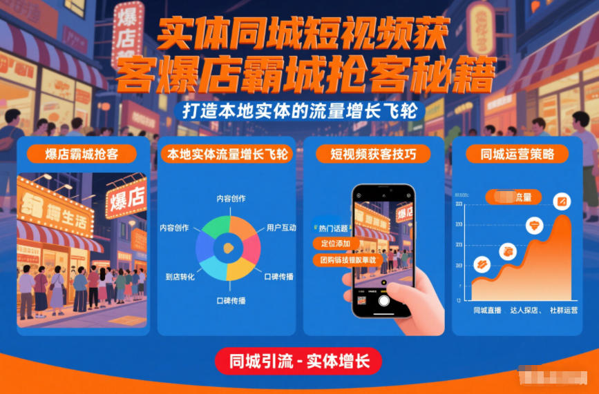 实体同城短视频获客爆店霸城抢客秘籍，打造本地实体的流量增长飞轮|小鸡网赚博客