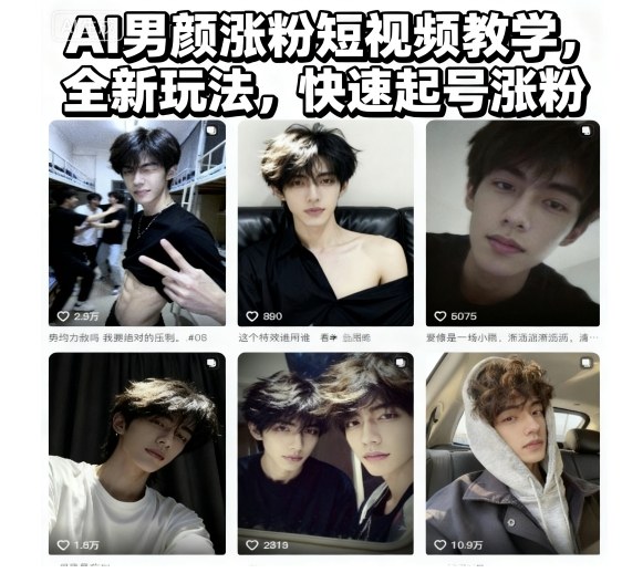 AI男颜涨粉短视频教学，全新玩法，快速起号涨粉|小鸡网赚博客