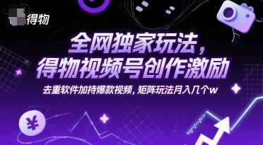 全网独家玩法，得物视频号创作激励 去重软件加持爆款视频，矩阵玩法月入几个w【揭秘】|小鸡网赚博客