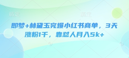 即梦+林黛玉完爆小红书商单，3天涨粉1千，靠怼人月入5k+|小鸡网赚博客