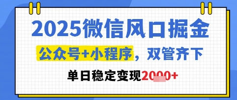 2025微信风口掘金，公众号+小程序双管齐下，单日稳定变现1k+【揭秘】|小鸡网赚博客