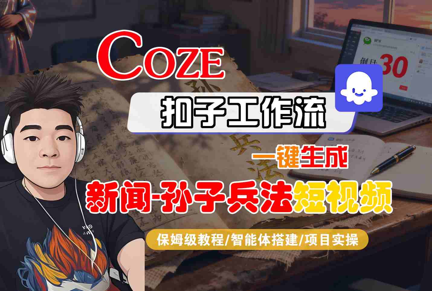 Coze扣子智能体工作流一键生成“新闻-孙子兵法“短视频，全流程保姆级教学|小鸡网赚博客