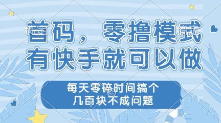首码，零撸模式，有快手就可以做，每天零碎时间搞个几张不成问题【揭秘】|小鸡网赚博客