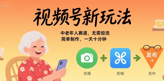 视频号新玩法，中老年人赛道，无需投流，简单制作，一天十分钟，月入1W|小鸡网赚博客