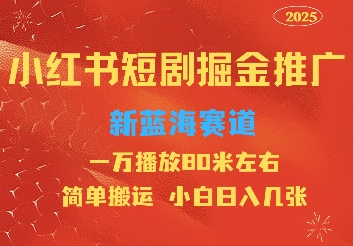小红书短剧推广，蓝海新赛道，一万播放80元左右，简单搬运适合小白日入几张|小鸡网赚博客
