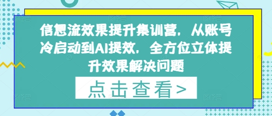 信息流效果提升集训营，从账号冷启动到AI提效，全方位立体提升效果解决问题|小鸡网赚博客