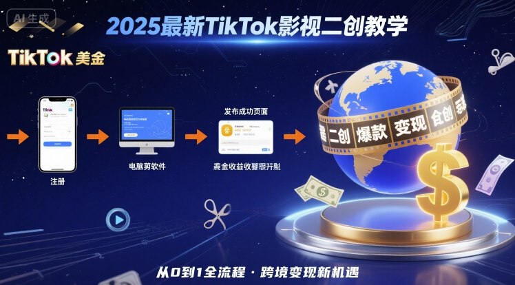 2025年最新TikTok影视二创教学，从注册到发布撸美金全流程，跨境变现新机遇|小鸡网赚博客
