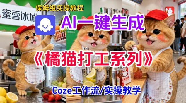 Coze扣子工作流一键生成胖橘猫打工短视频，保姆级实操搭建教学|小鸡网赚博客