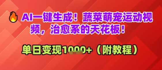 AI一键生成！蔬菜萌宠运动视频，治愈系的天花板！单日变现多张|小鸡网赚博客