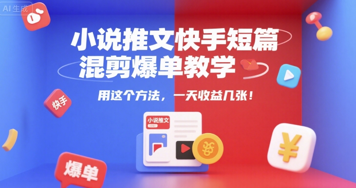 小说推文快手短篇混剪爆单教学，用这个方法，一天收益几张|小鸡网赚博客
