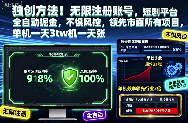 独创方法！无限注册账号，短剧平台全自动掘金，不惧风控，领先市面所有项目，单机一天3张【揭秘】|小鸡网赚博客