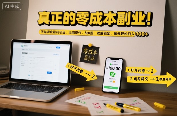 真正的零成本副业！问卷调查暴利项目，无脑操作，纯0撸，收益稳定，每天轻松日入100+【揭秘】|小鸡网赚博客