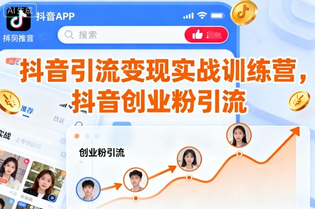 抖音引流变现实战训练营，抖音创业粉引流|小鸡网赚博客