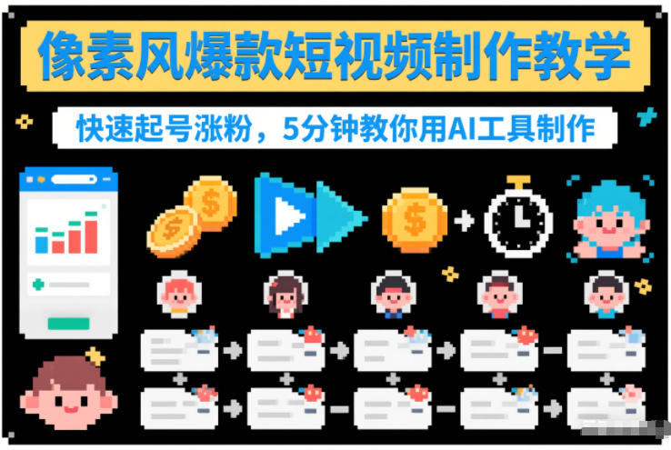 像素风爆款短视频制作教学，快速起号涨粉，5分钟教你用AI工具制作|小鸡网赚博客