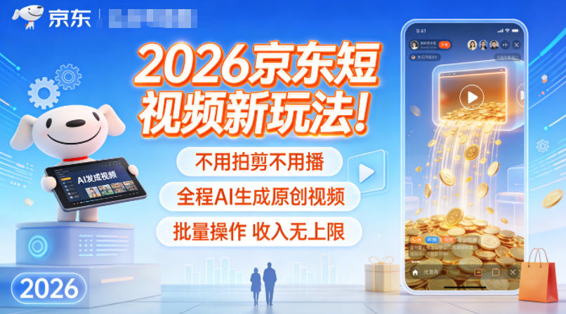 2026京东短视频新玩法！不用拍剪不用播，全程AI生成原创视频，批量操作收入无上限|小鸡网赚博客