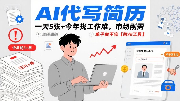 AI代写简历，一天5张+今年找工作难，市场刚需，单子做不完【附AI工具】|小鸡网赚博客