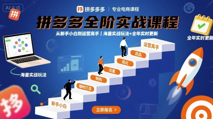 拼多多全阶实战课程，从新手小白到运营高手，海量实战玩法+全年实时更新【2025年9月更新】|小鸡网赚博客