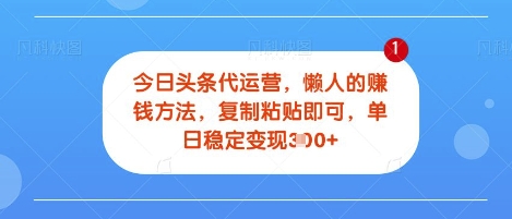 今日头条代运营，无需自己运营，每天花费十秒钟发布视频，单日稳定变现3张【揭秘】|小鸡网赚博客