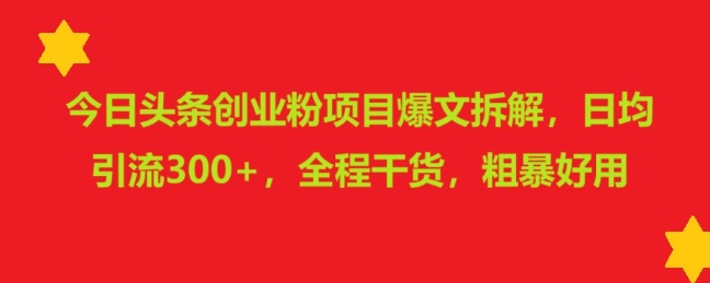 今日头条创业粉项目爆文拆解，日均引流300+，全程干货，粗暴好用|小鸡网赚博客