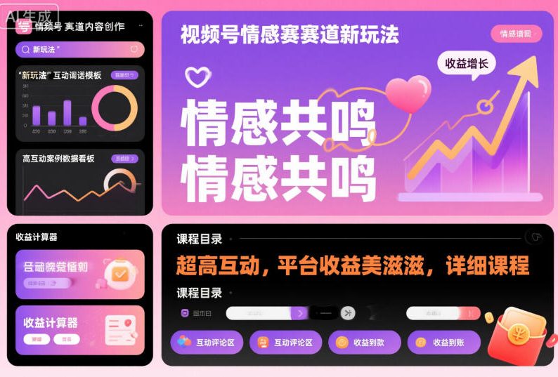 视频号情感赛道新玩法，超高互动，平台收益美滋滋，详细课程|小鸡网赚博客