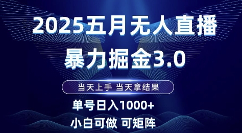 2025五月无人直播暴力掘金3.0，当天上手，当天拿结果，单号日入1k+小白可做可矩阵【揭秘】|小鸡网赚博客