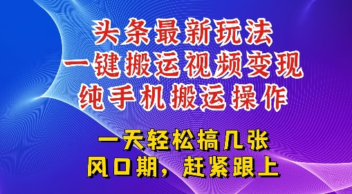 今日头条最新玩法，一键搬运视频也能轻松变现，随随便便就爆百W流量，新风口新玩法|小鸡网赚博客