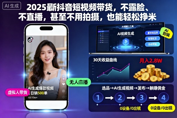 2025最新抖音短视频带货，不露脸、不直播，甚至不用拍摄，也能轻松挣米|小鸡网赚博客