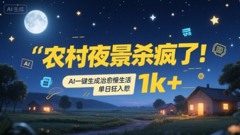 农村夜景杀疯了！AI一键生成治愈系慢生活，单日狂入1k+|小鸡网赚博客