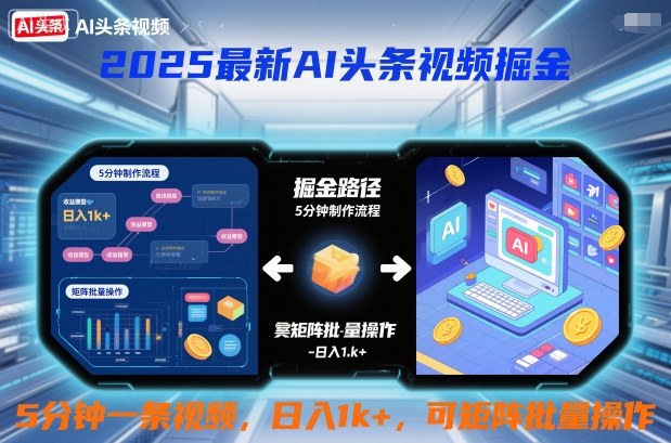 2025最新AI头条视频掘金，5分钟一条视频，日入1k＋，可矩阵批量操作|小鸡网赚博客