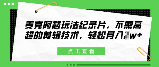 麦克阿瑟玩法纪录片，不需高超的剪辑技术，轻松月入1w+|小鸡网赚博客