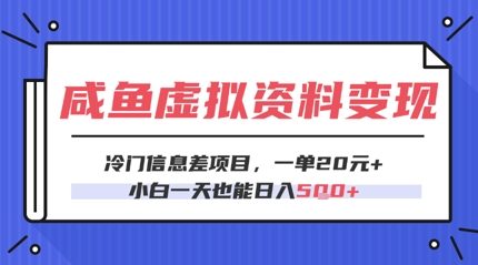 咸鱼虚拟资料变现，冷门信息差项目，一单20.小白一天也能日入5张|小鸡网赚博客