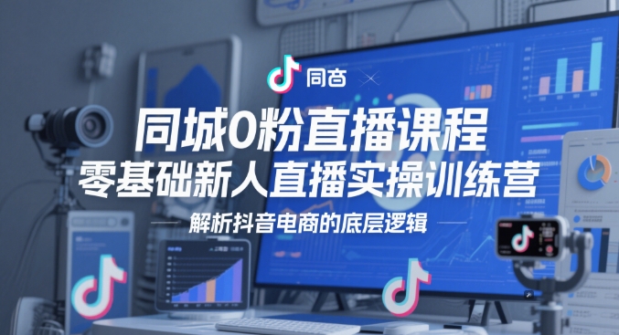 同城0粉直播课程，零基础新人直播实操训练营，解析抖音电商的底层逻辑|小鸡网赚博客