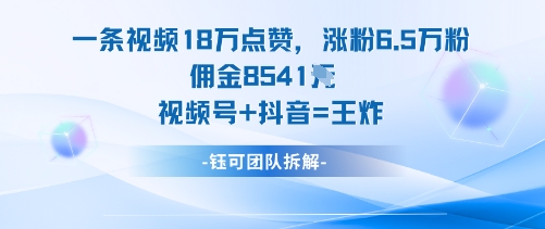 一条视频18W点赞，涨粉6.5W粉佣金8541米，视频号+抖音=王炸|小鸡网赚博客