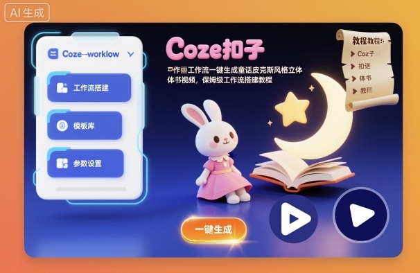 Coze扣子工作流一键生成童话皮克斯风格立体书视频，保姆级工作流搭建教程|小鸡网赚博客