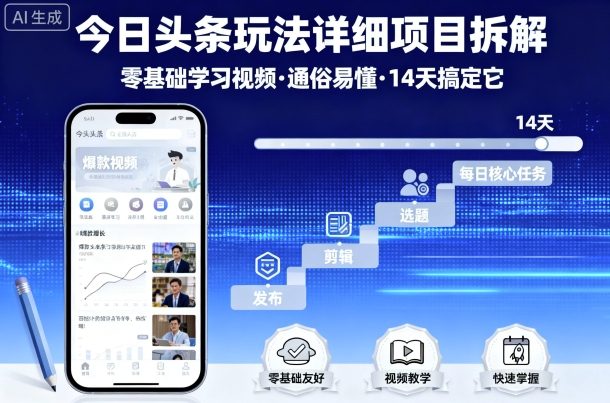 今日头条玩法详细项目拆解，零基础学习视频 通俗易懂 14天搞定它|小鸡网赚博客