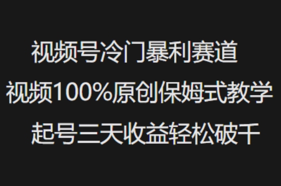 视频号冷门暴利赛道视频100%原创保姆式教学起号三天收益轻松破千|小鸡网赚博客