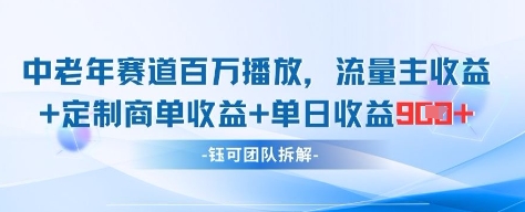 中老年赛道百万播放+流量主收益+定制收益，单日收益9张|小鸡网赚博客