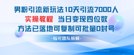 男粉引流新玩法10天引流7000人当日变现四位数可复制可批量0封号|小鸡网赚博客