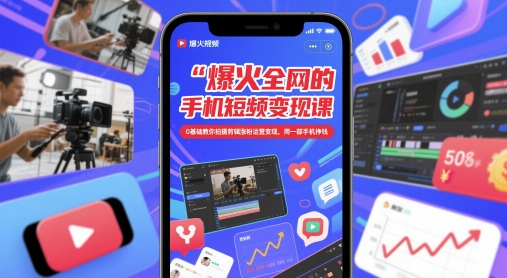 爆火全网的手机短视频变现课，0基础教你拍摄剪辑涨粉运营变现，用一部手机挣钱|小鸡网赚博客