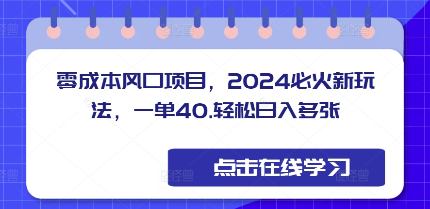 零成本风口项目，2024必火新玩法，一单40，轻松日入多张|小鸡网赚博客