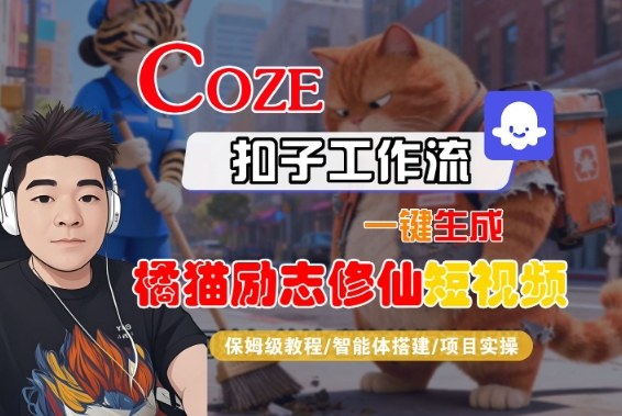 Coze扣子智能体工作流一键生成“橘猫励志修仙“短视频，全流程保姆级教学|小鸡网赚博客