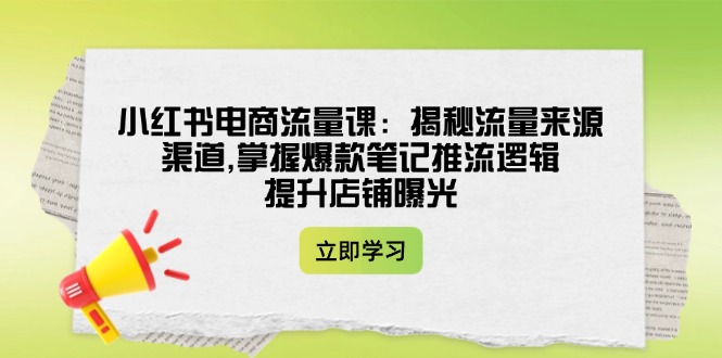 （14318期）小红书电商流量课：揭秘流量来源渠道,掌握爆款笔记推流逻辑,提升店铺曝光|小鸡网赚博客