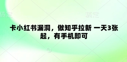 卡小红书漏洞，做知乎拉新 一天3张起，有手机即可|小鸡网赚博客