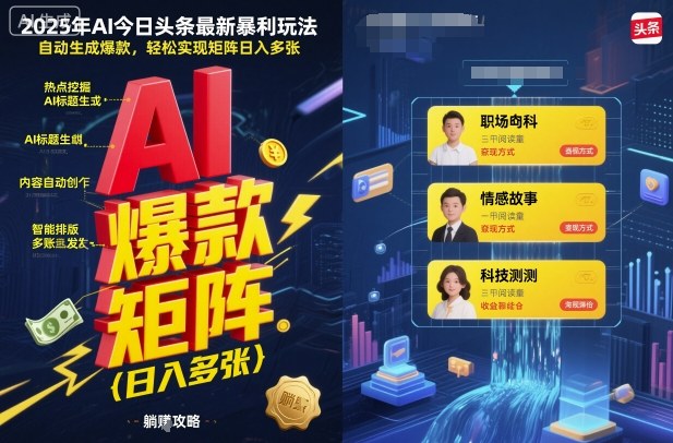 2025年AI今日头条最新暴利玩法，自动生成爆款，轻松实现矩阵日入多张|小鸡网赚博客