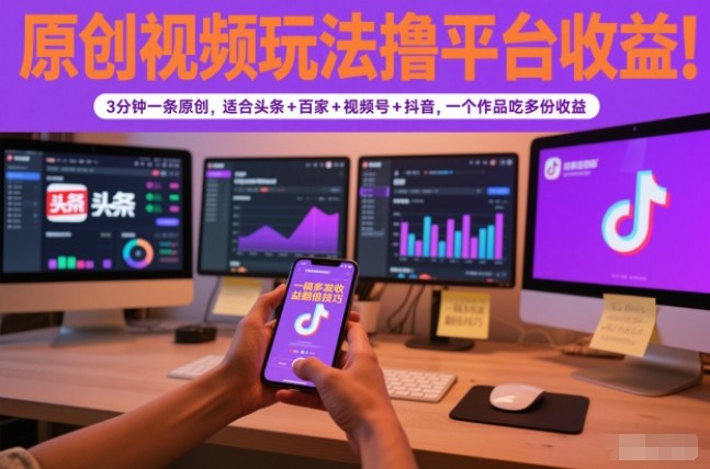 原创视频玩法撸平台收益，3分钟一条原创，适合头条+百家+视频号+抖音，一个作品吃多份收益|小鸡网赚博客